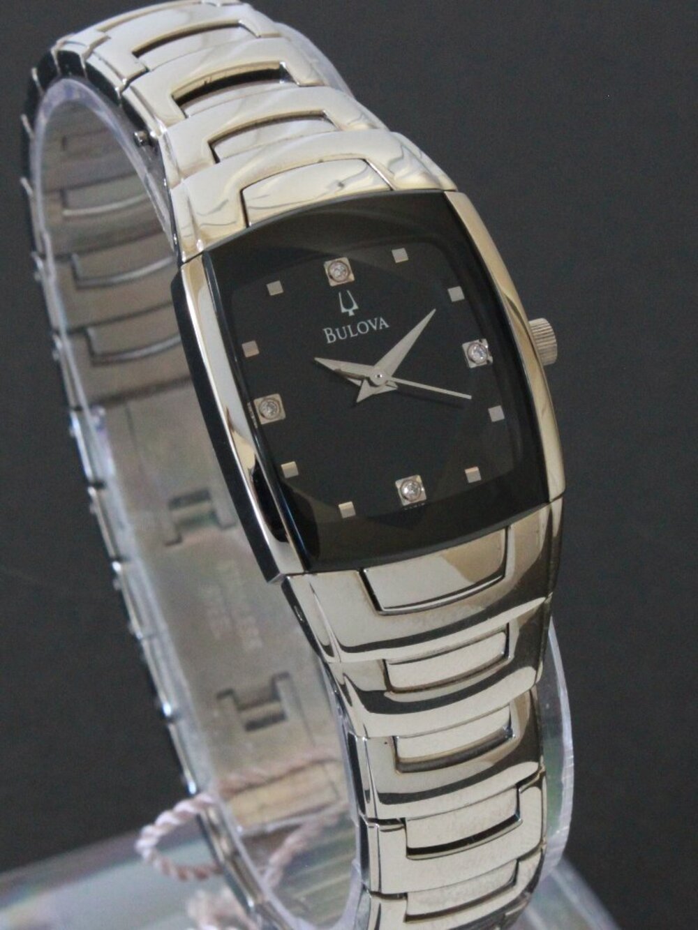 Bulova Ladies Classic Tonneau Style Quartz Watch Diamond Indices Black Dial 21mm - Picture 2 of 13